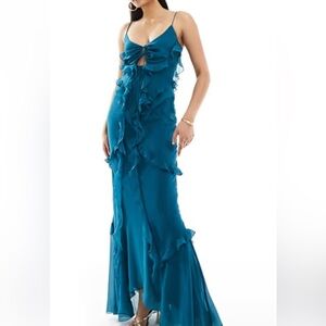 ASOS Teal Ruffle Wedding Guest Dress